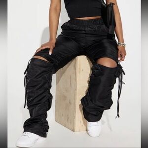 Fashion Nova It’s Settled Nylon Stacked Pants